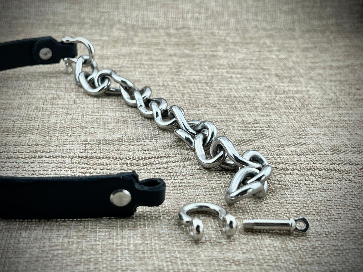 1" Leather and Chain Kink Collar with Stainless Steel Hardware