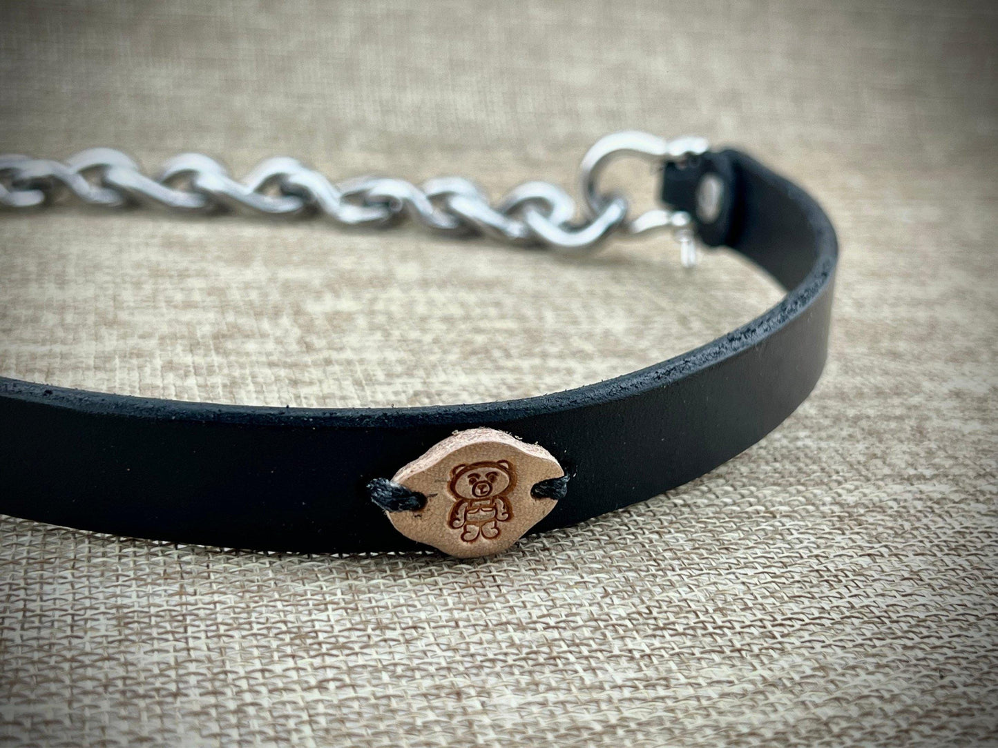 1" Leather and Chain Kink Collar with Stainless Steel Hardware