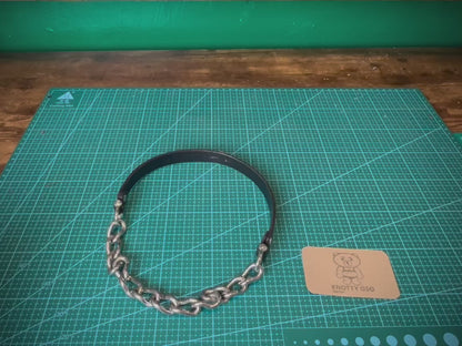 3/4" Black Leather and Chain Collar with Steel Hardware